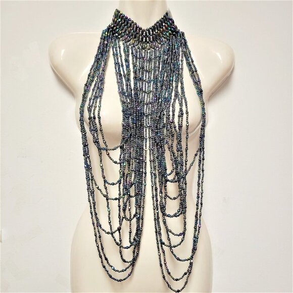 STATEMENT Necklace Multilayer Multicolor Sparkly Bead Halloween Party - Picture 1 of 14